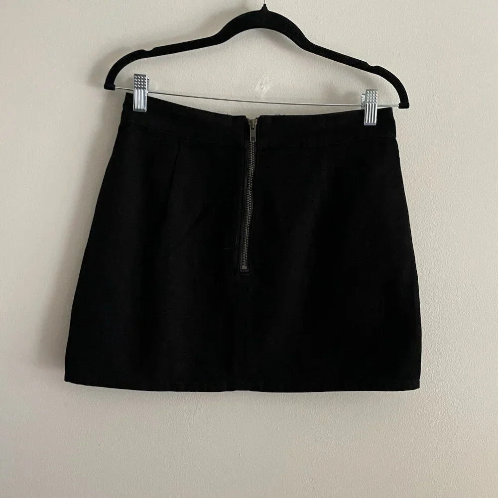 Lioness Womn M Black Denim 90s Y2K Grunge Side Slit High Waisted Lola Mini Skirt